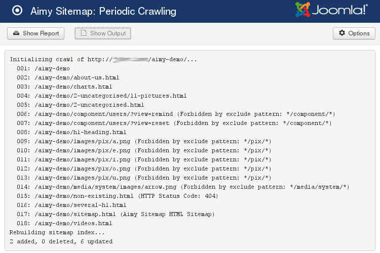 Crawling Output Aimy Sitemap - Periodic Crawl Output Log