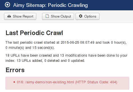 Short Report Aimy Sitemap - Periodic Crawl Short Report