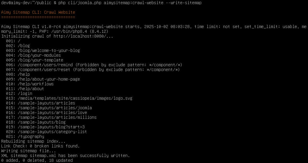 Output of crawl-website command on the command line